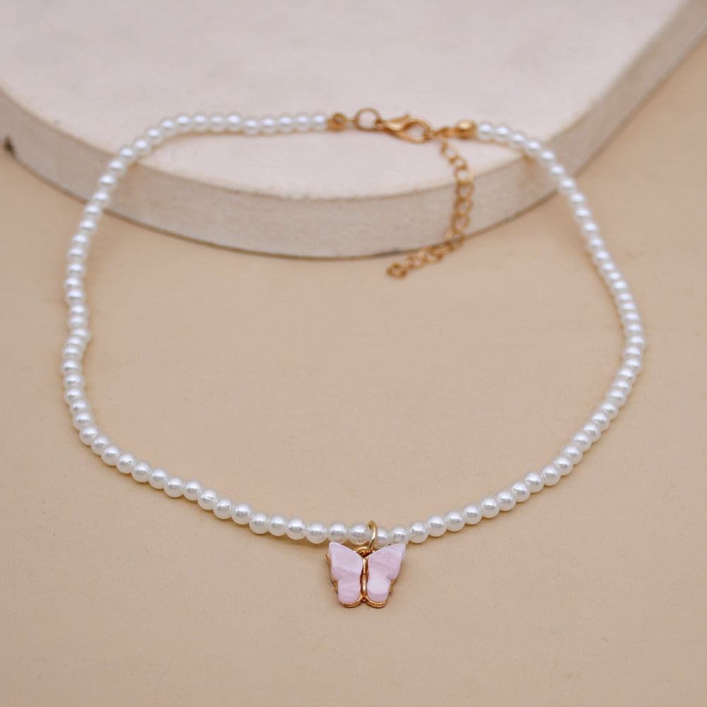 Elegant White Pearl Choker Necklace Small Round Pearl Wedding Butterfly Necklace For Women Charm Fashion Jewelry - BabynBeauty