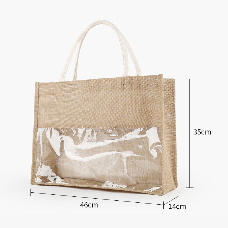 Retro Linen Eco-friendly Transparent Large-capacity Handbag - BabynBeauty