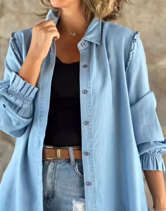 European And American Solid Color Loose Long Sleeves Shirt