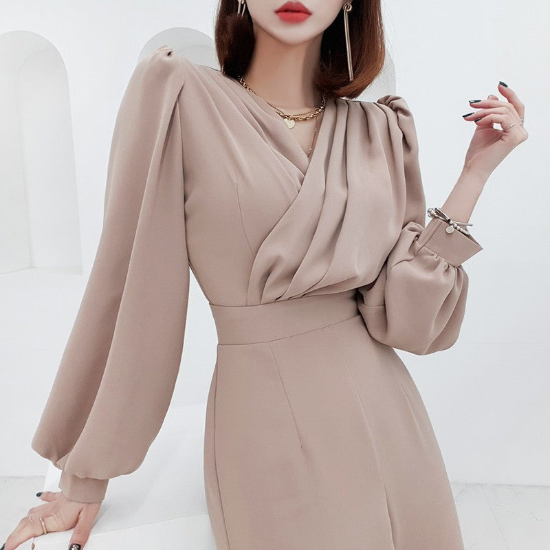 V-neck Slim-fit Temperament Jumpsuit Women's Waist Slimming Professional Jumpsuit