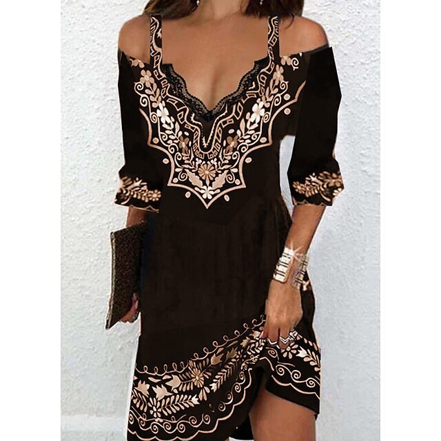Ethnic Print Embroidered Women's Mid-length Dress - BabynBeauty