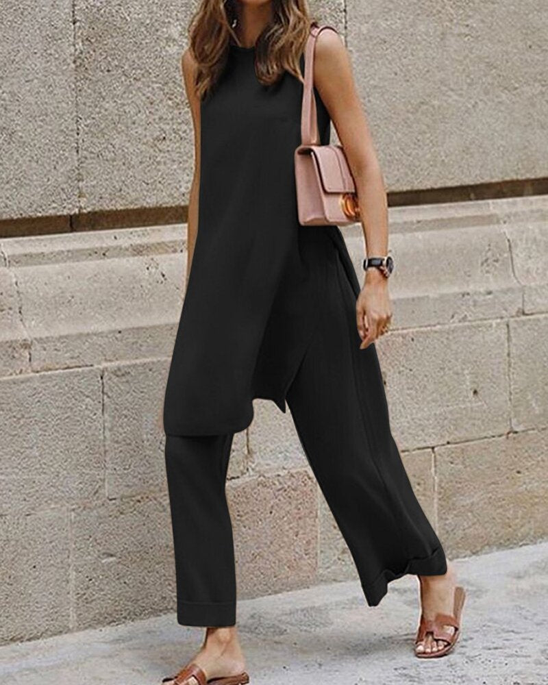 Casual Loose Blouse Wide Leg Pants Two-piece Suit Women