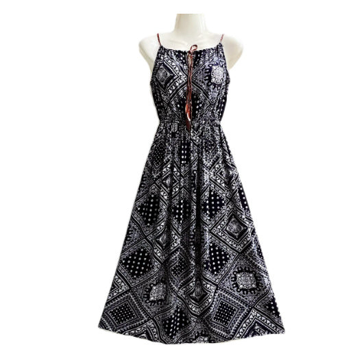 Ethnic Style Dress Women's Cotton Silk Belt Beach Dress With Suspenders