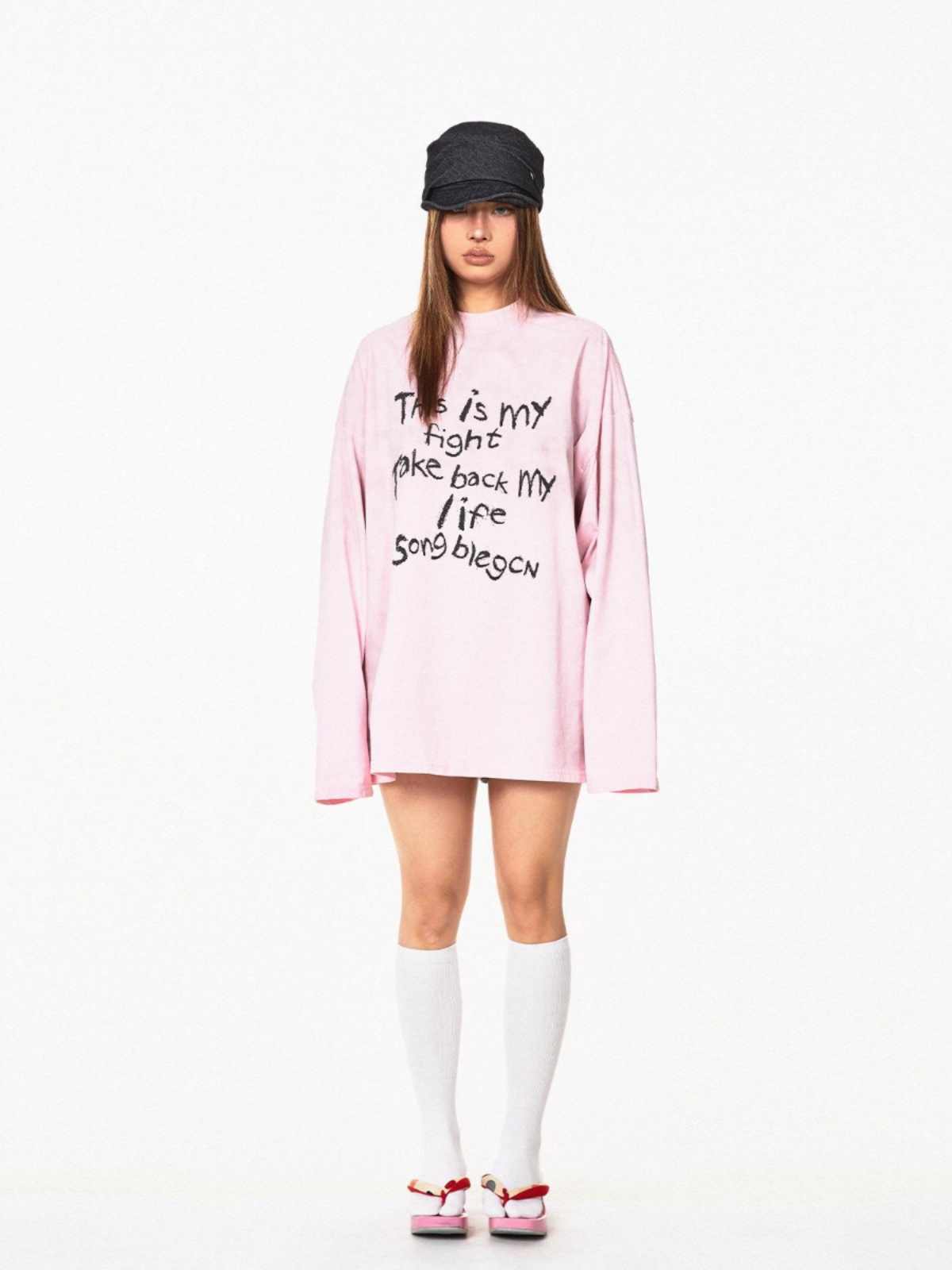Distressed Letters T-shirt Loose Casual Bottoming Top