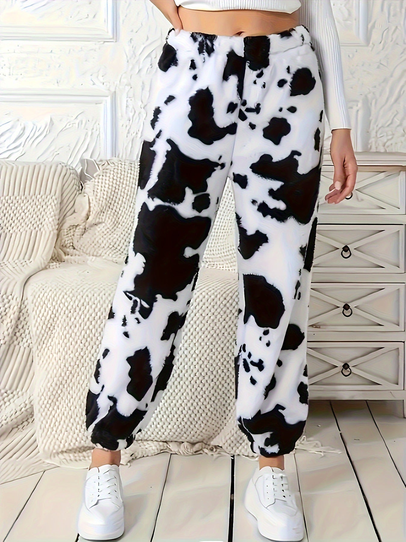 Women's Fashion Cow Print Pattern Loose Trousers