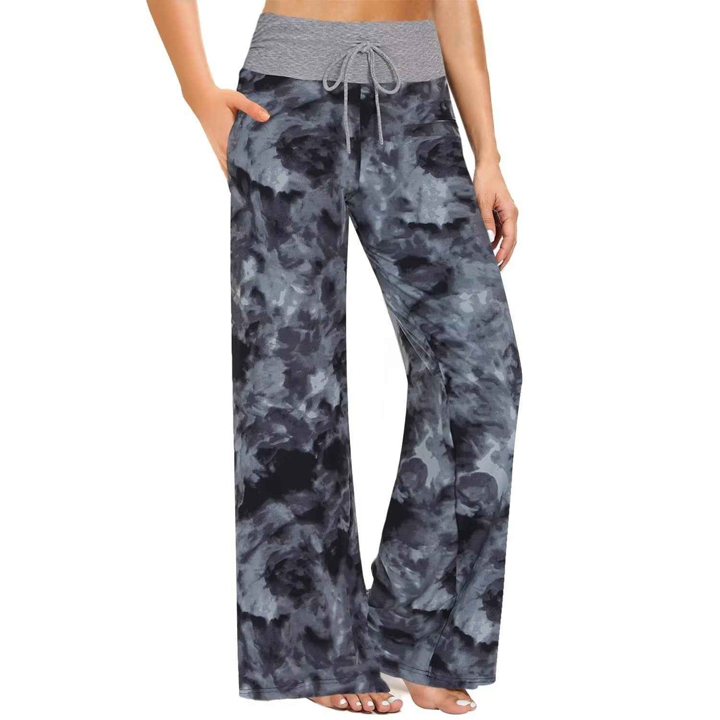 Women's High Waist Pajama Pants - Printed Wide-Leg Comfort