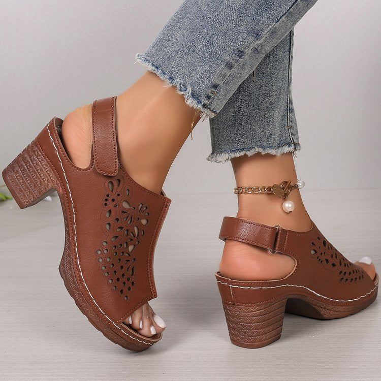 Women's Wedge Thick Bottom Velcro Sandals - BabynBeauty