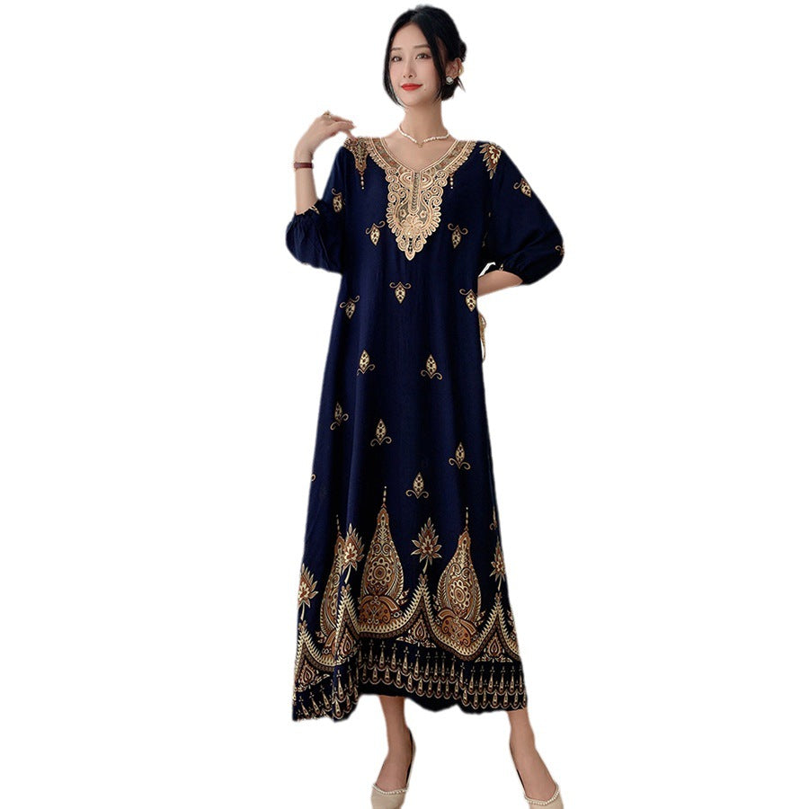 Women's Summer Ethnic Style Noil Poplin Dress