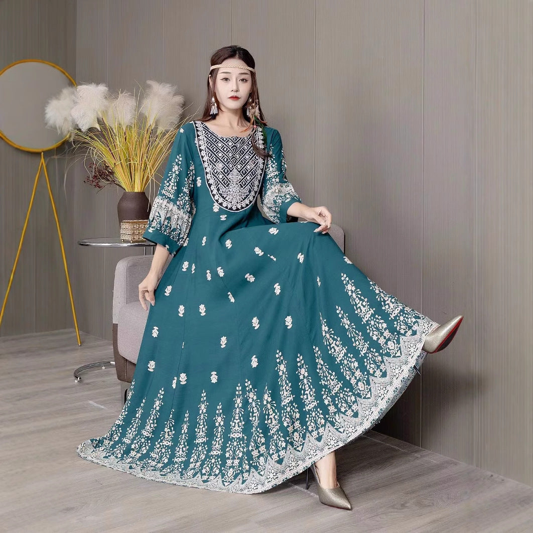 Bohemian Style Dress Ethnic Style Embroidered Large Swing Skirt - BabynBeauty