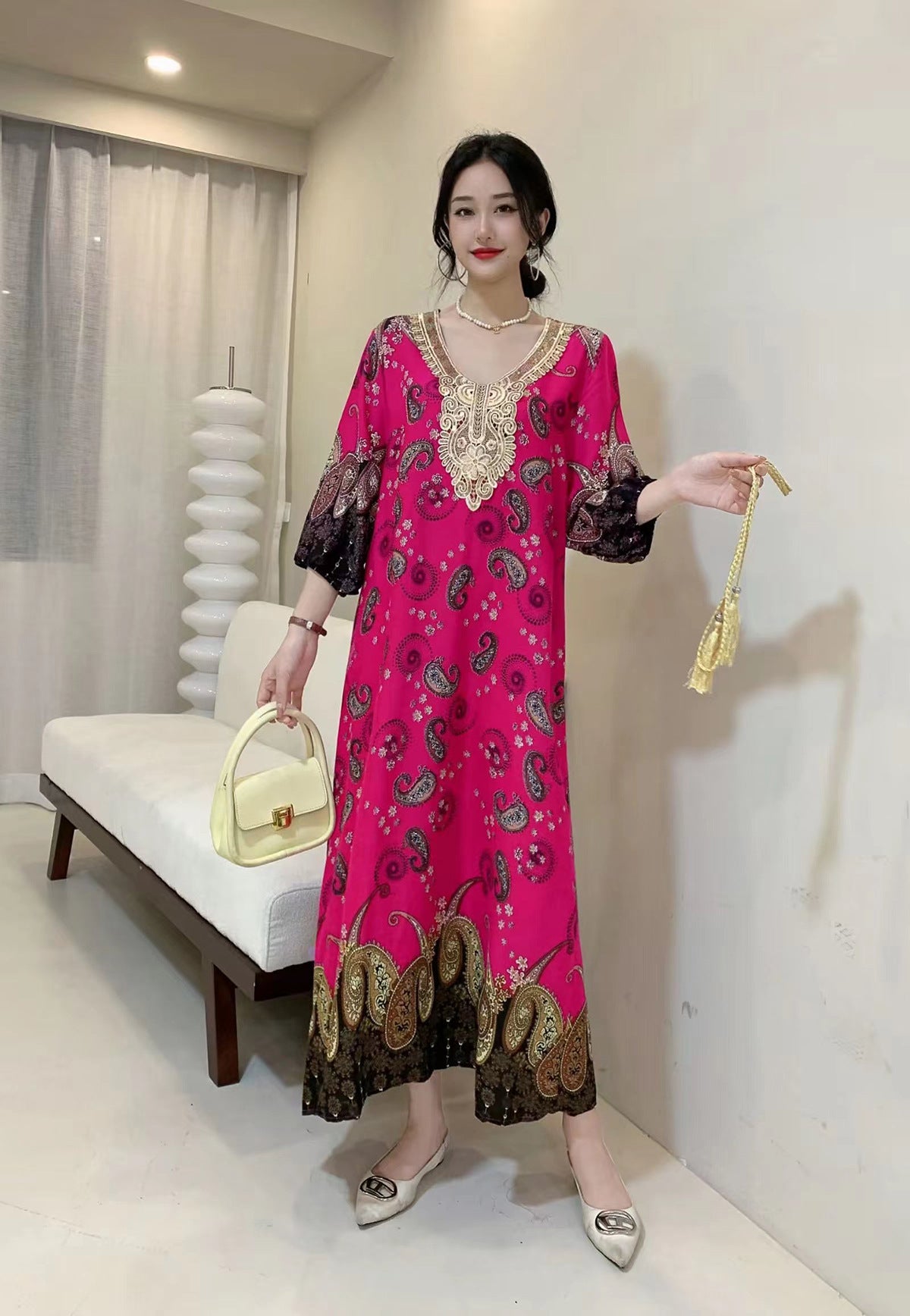 Women's Summer Ethnic Style Noil Poplin Dress