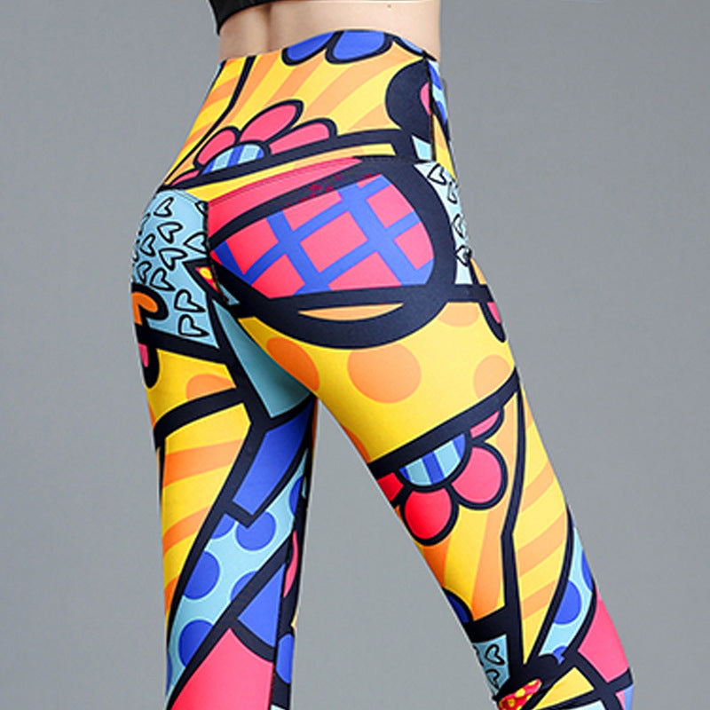 Printed Nude Feel Women's High Waist Hip Lift Quick-drying Sports Skinny Yoga Pants