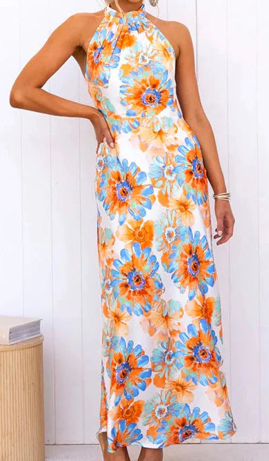 Sweet Dress Silk Forged Floral Halter Dress
