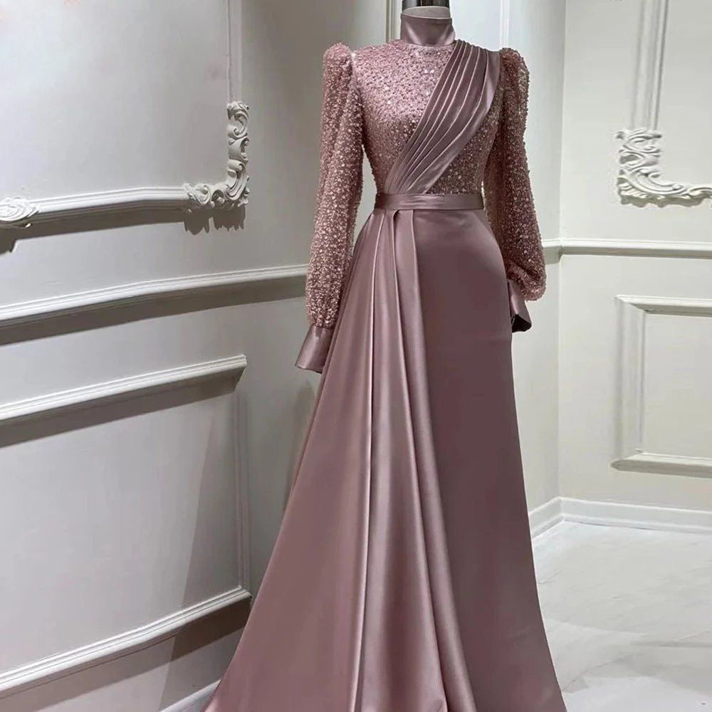 Stand Collar All-inclusive Long Sleeve Detachable Evening Dress Elegant Elegant Two-piece Suit - BabynBeauty