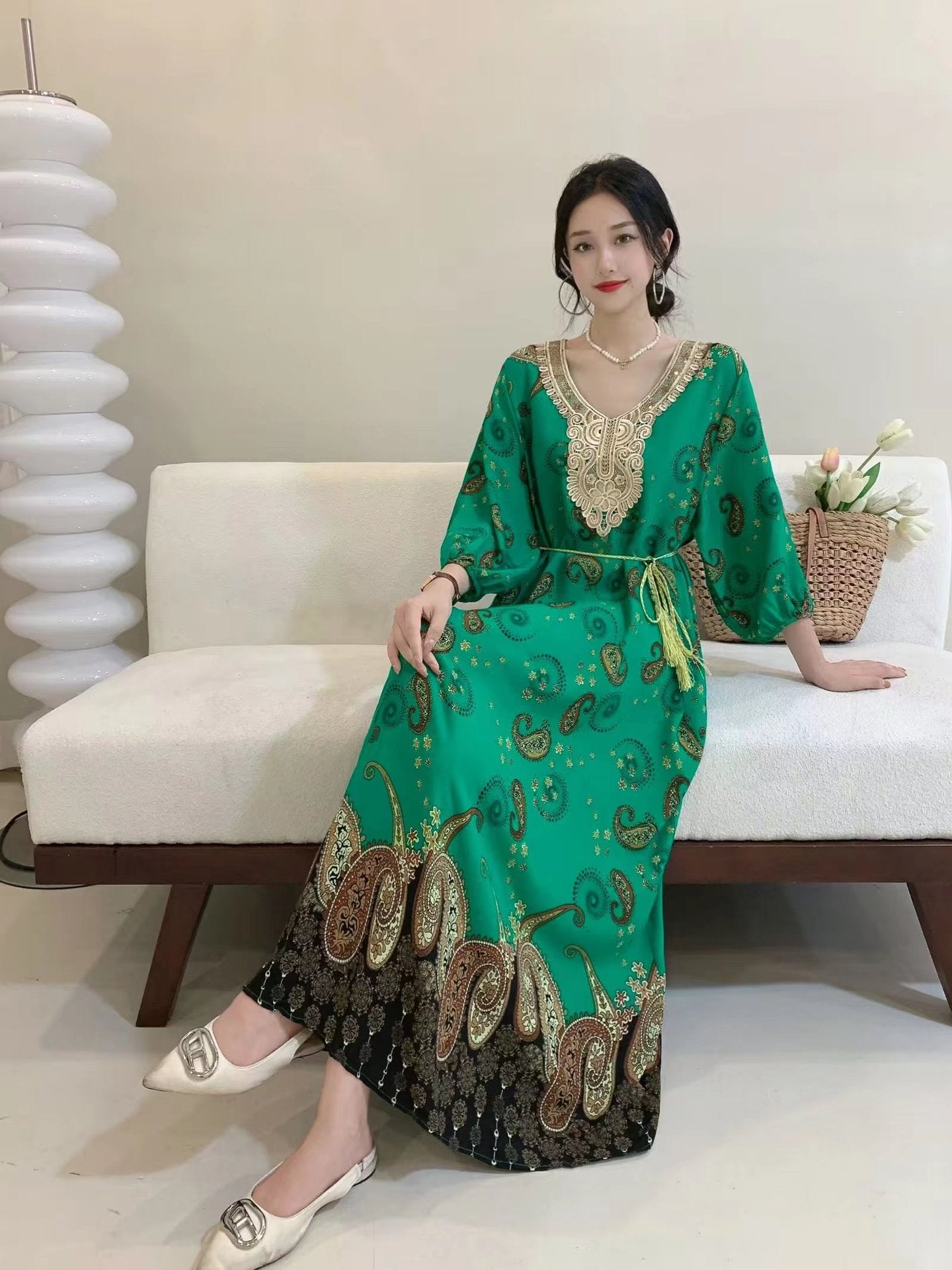 Women's Summer Ethnic Style Noil Poplin Dress