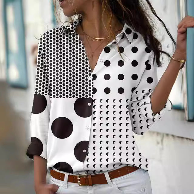 Long Sleeve Button Loose Geometric Digital Printing Shirt