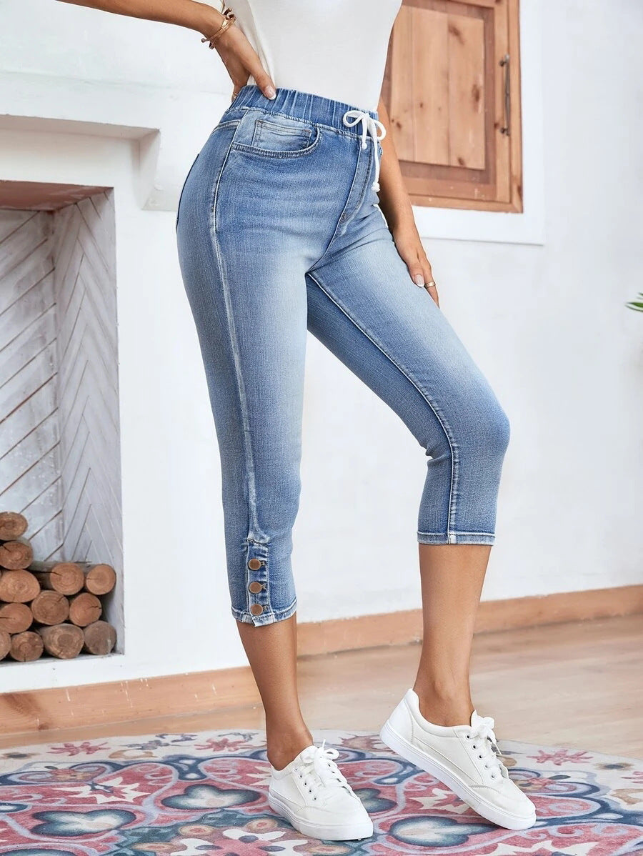 Elastic Waistband Lace-up Stretch Jeans For Women - BabynBeauty