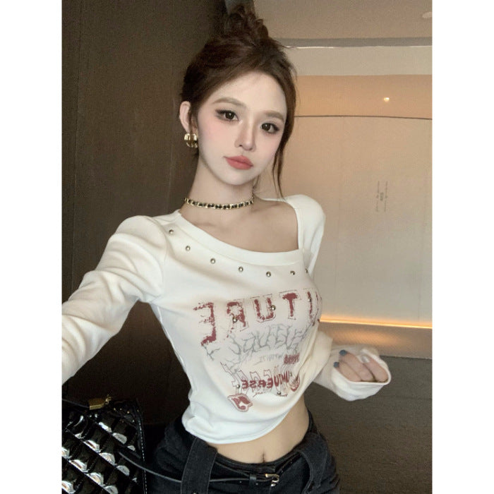 Autumn Inner Retro Slim Diagonal Collar Short Top