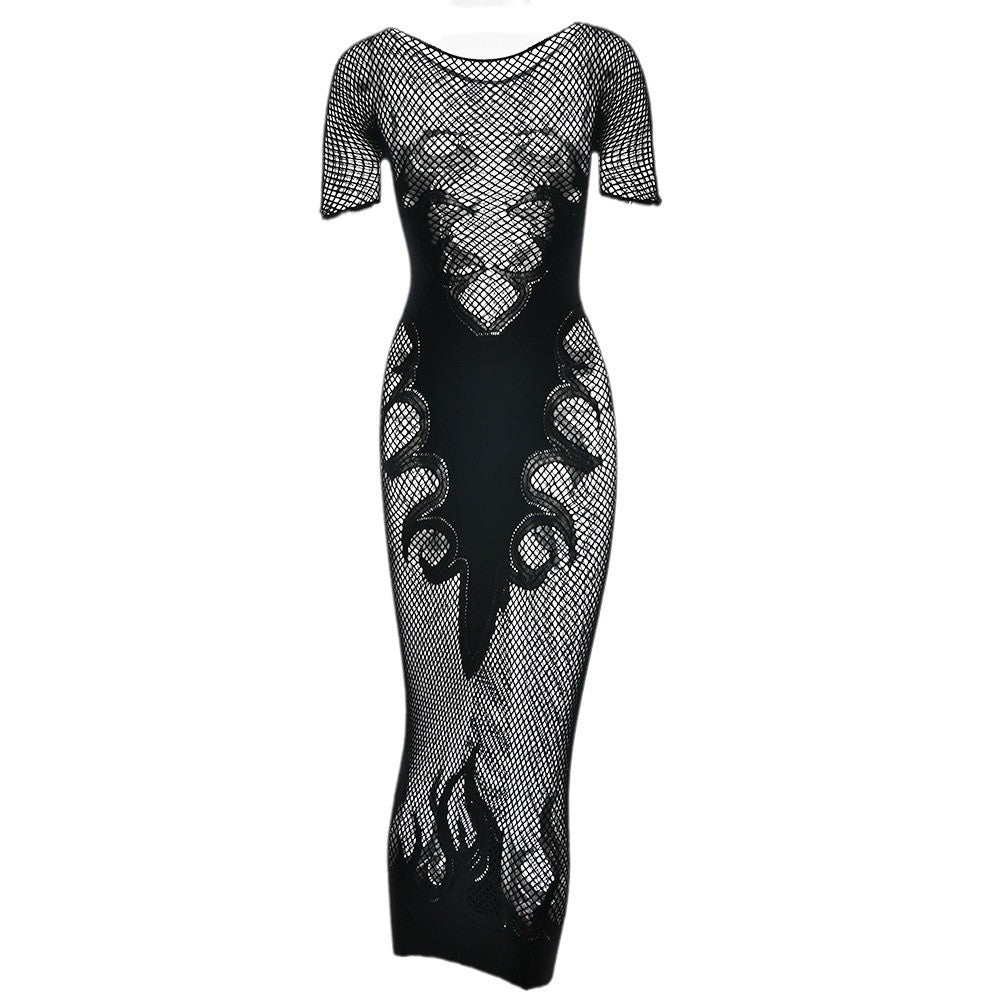 Flame Detail Fishnet Sexy Sheath Dress