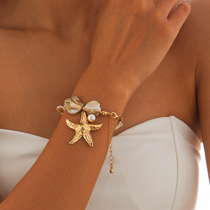 Summer Starfish Shell Patch Necklace For Women