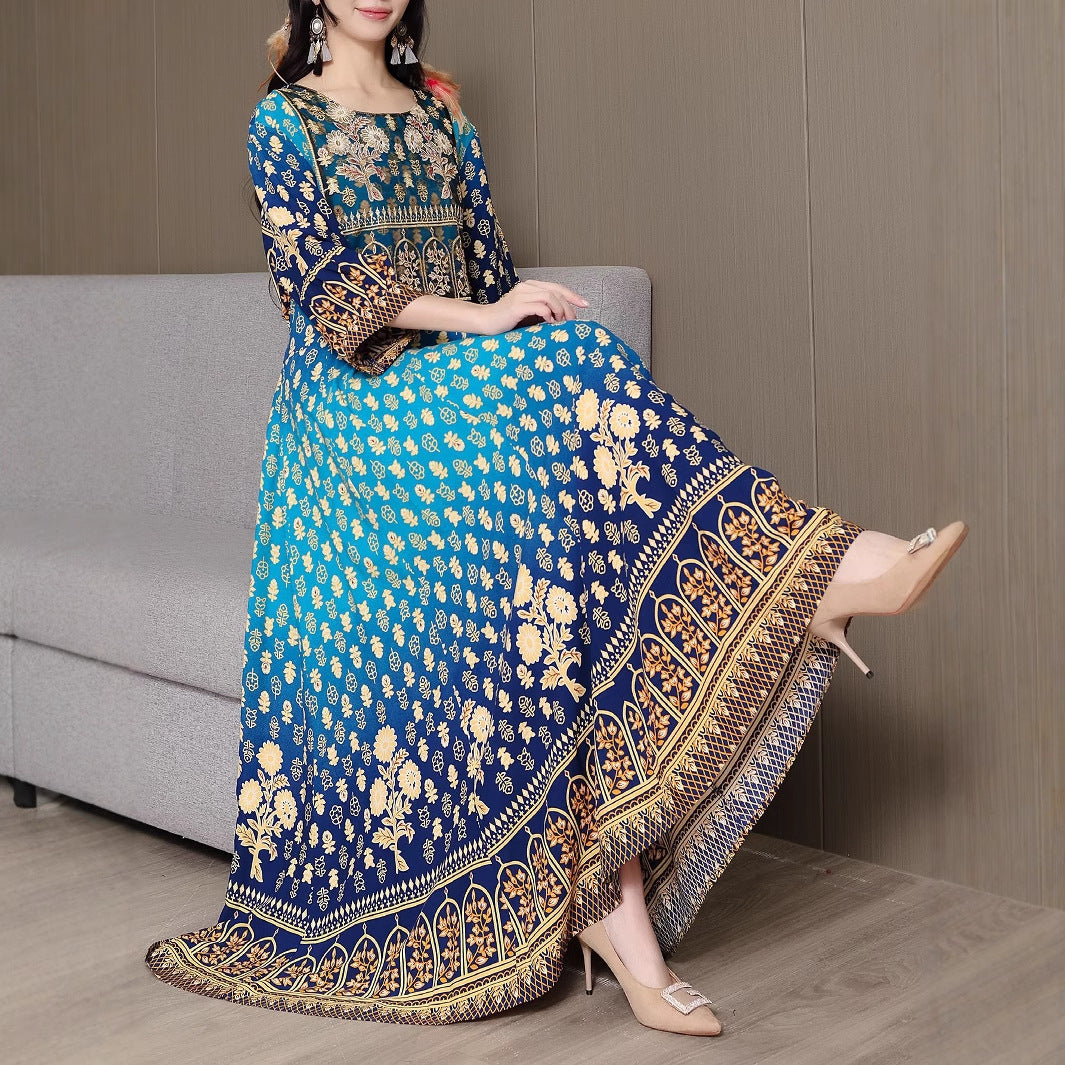 Bohemian Style Dress Ethnic Style Embroidered Large Swing Skirt