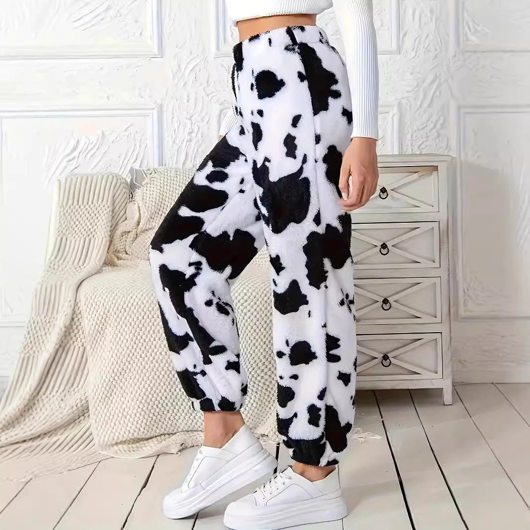 Women's Fashion Cow Print Pattern Loose Trousers
