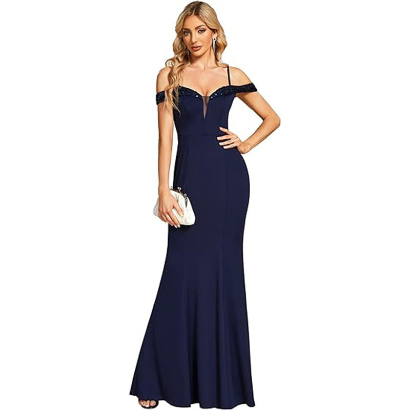 Women's Clothing Off-neck Sling Evening Long Dress - BabynBeauty