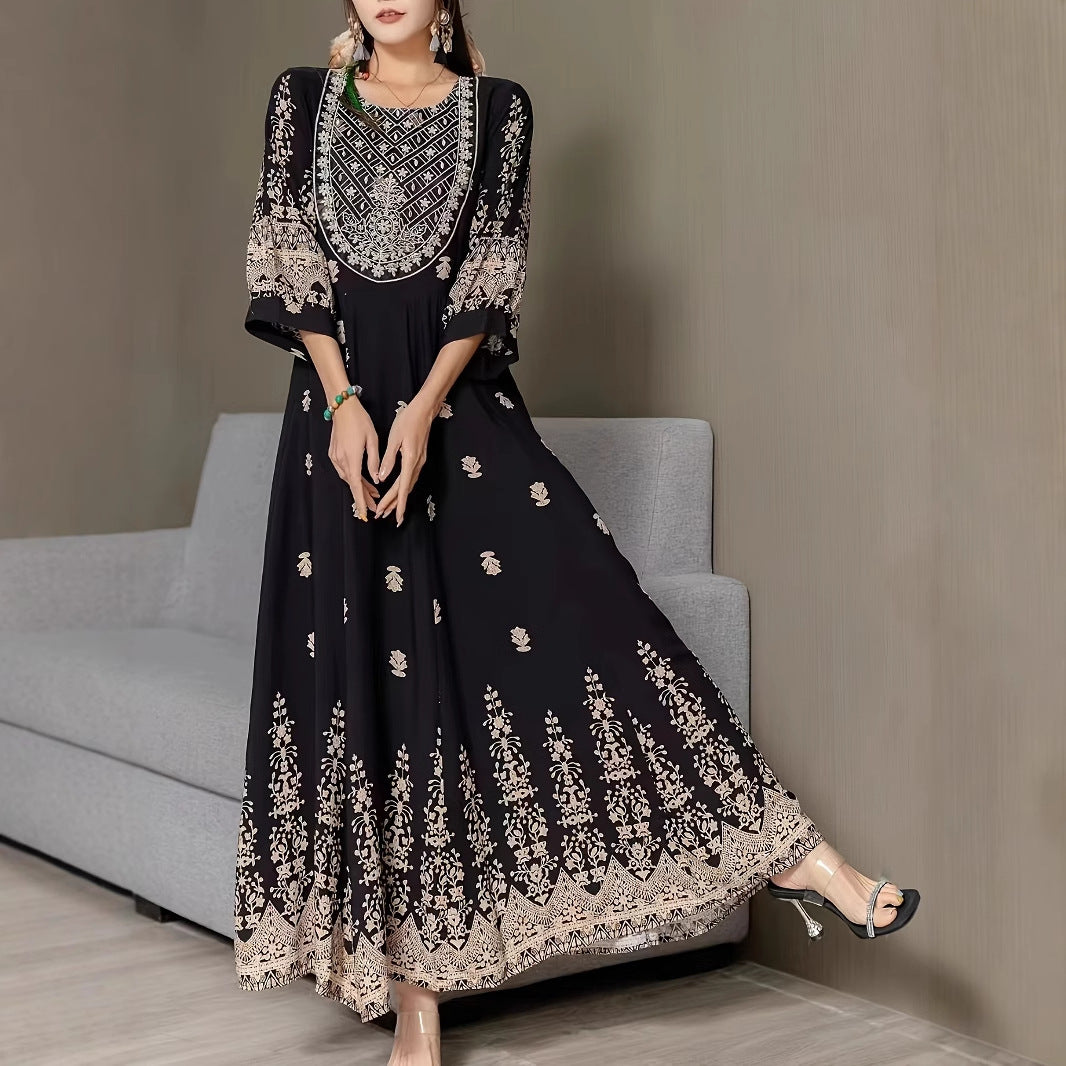 Ethnic Style Flower Printed Literary Retro Pine Casual Dress - BabynBeauty