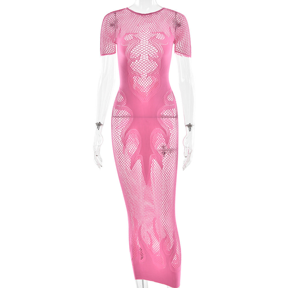 Flame Detail Fishnet Sexy Sheath Dress - BabynBeauty