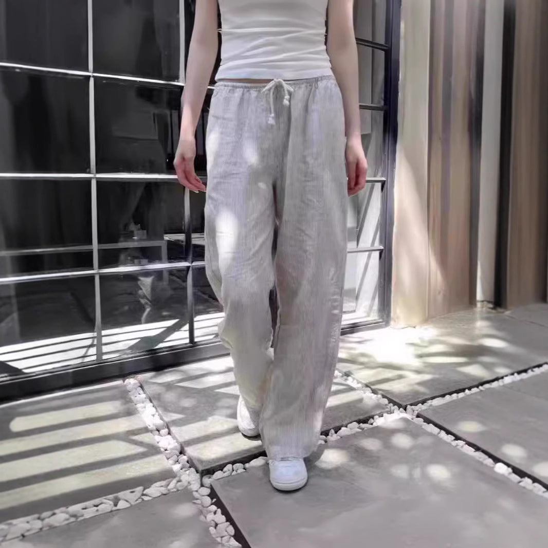 American Vintage Stripe Tied Elastic Waist Sports Pants