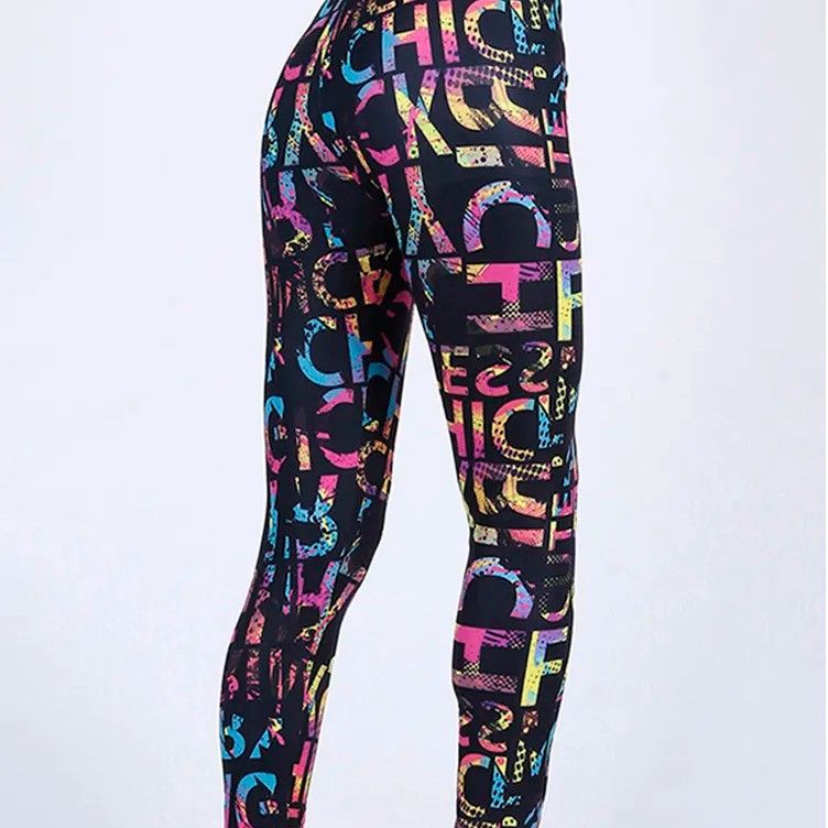 European And American Color Letter Printing High Elastic Yoga Pants