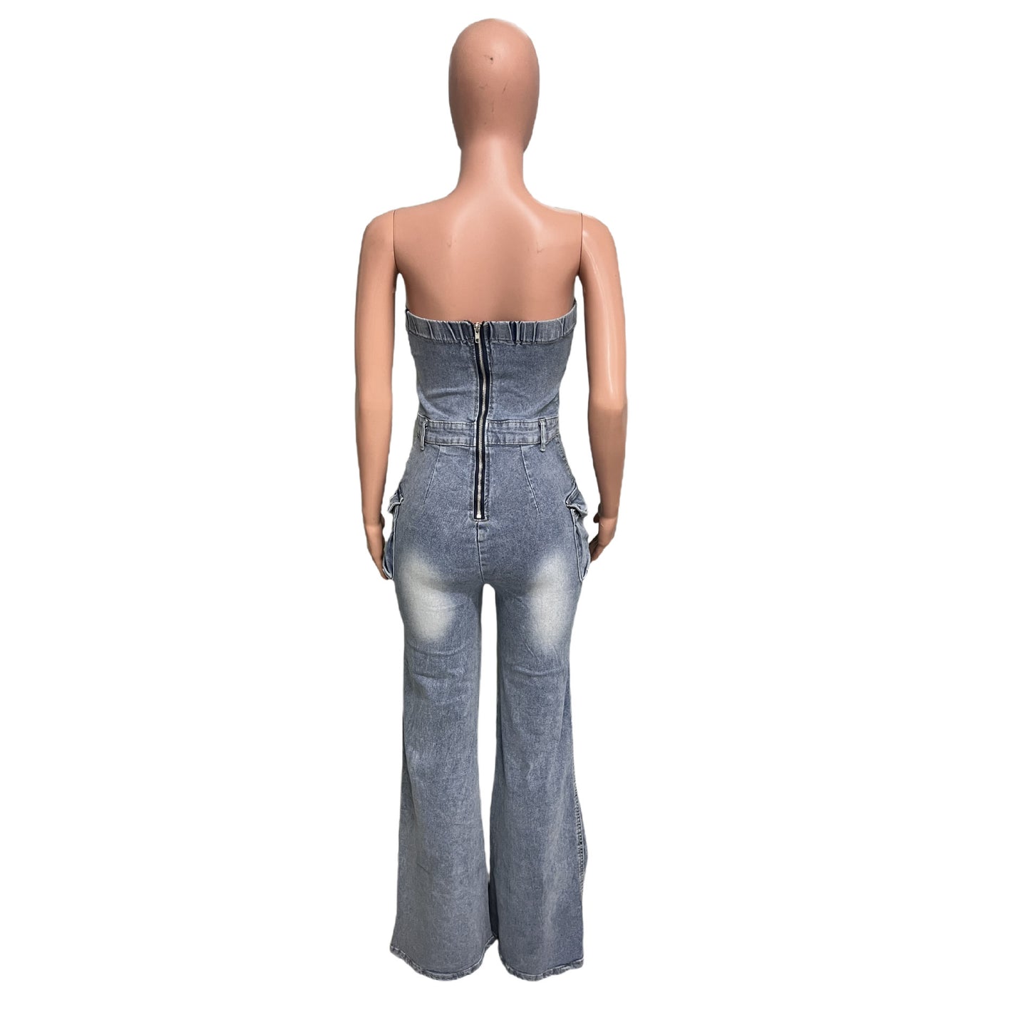 Women's Personality Slim Fit Backless Stretch Flared Sleeveless Denim Jumpsuit - BabynBeauty
