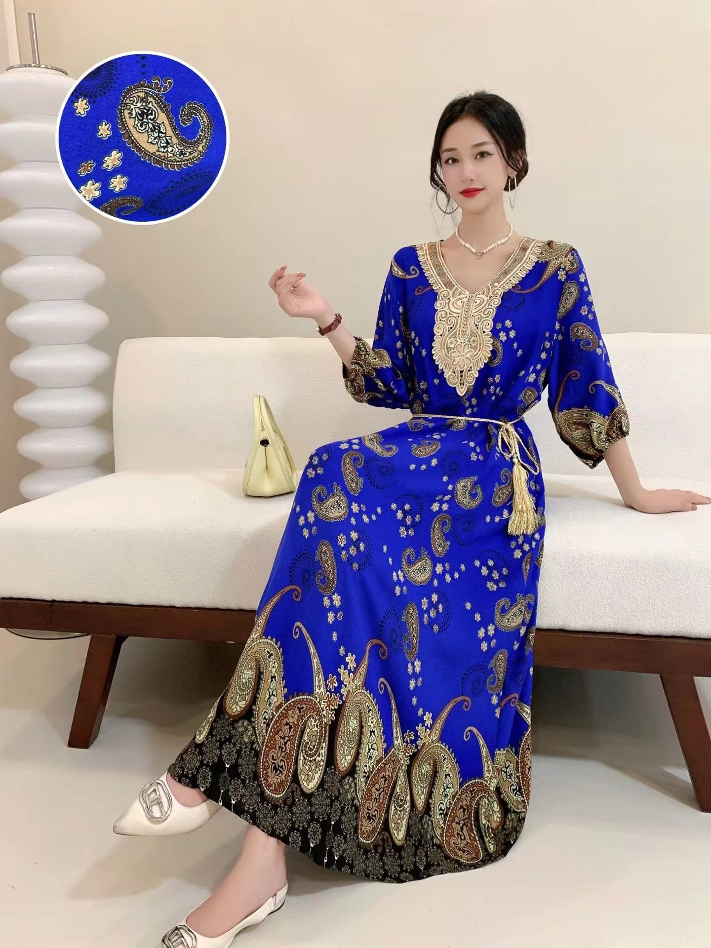 Women's Summer Ethnic Style Noil Poplin Dress