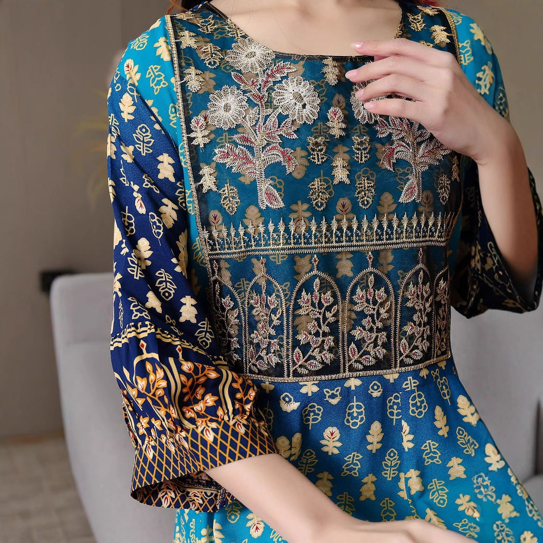Bohemian Style Dress Ethnic Style Embroidered Large Swing Skirt