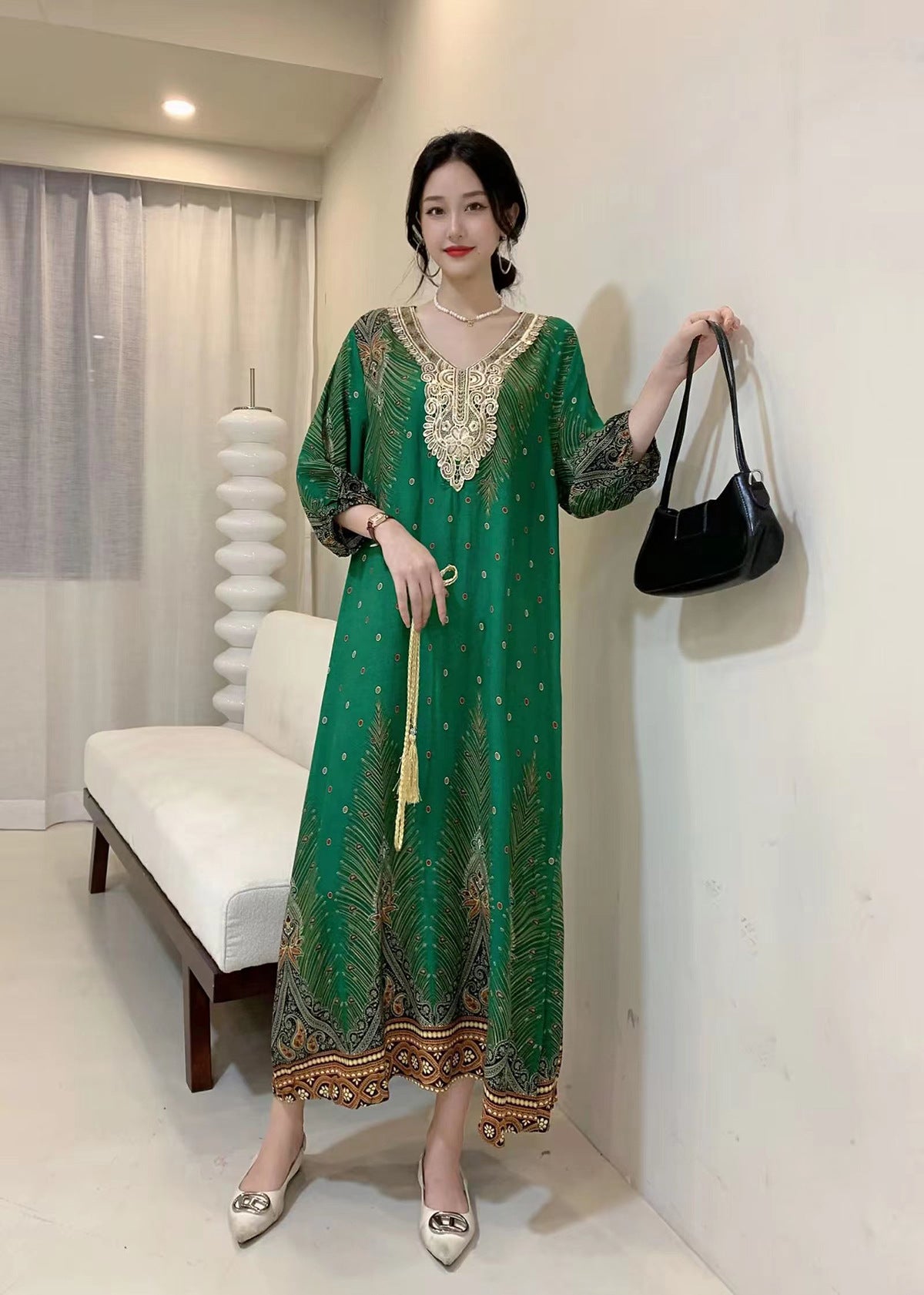Women's Summer Ethnic Style Noil Poplin Dress