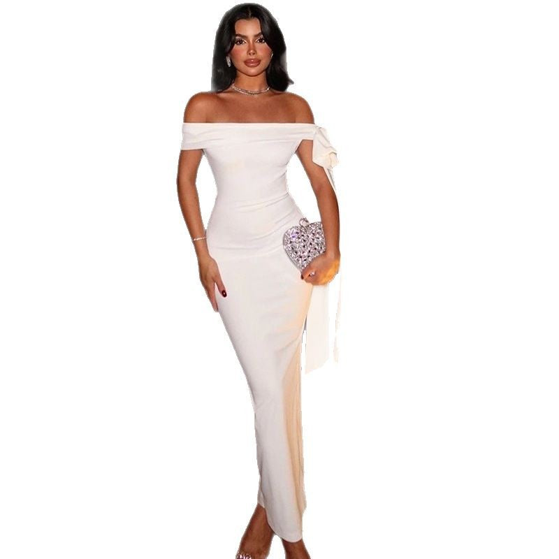 Slim Fit Elegant One-step Skirt Off-neck Tube Top Lace-up Dress