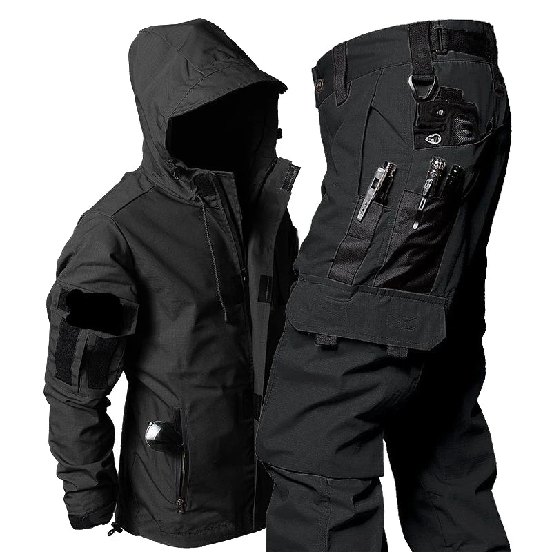 Military Bomber Sets Men Multi-pocket Waterproof Tactical Jackets+Wear-resistant Cargo Pants 2 Pcs Suits Army Ripstop Combat Set