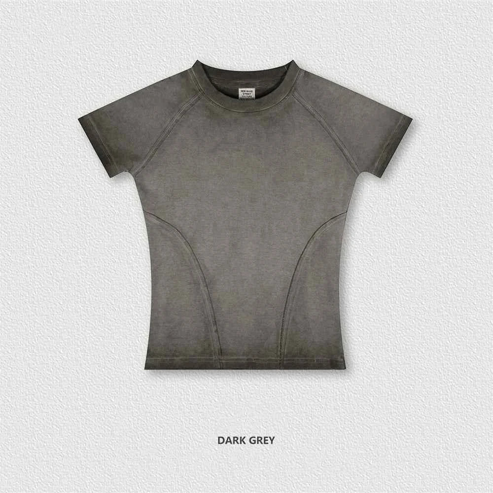 Summer Hotweet Washed T Shirt For Women Girls Gradient Raglan Sleeve Comfortable Short Tees Brand Tees HY0826