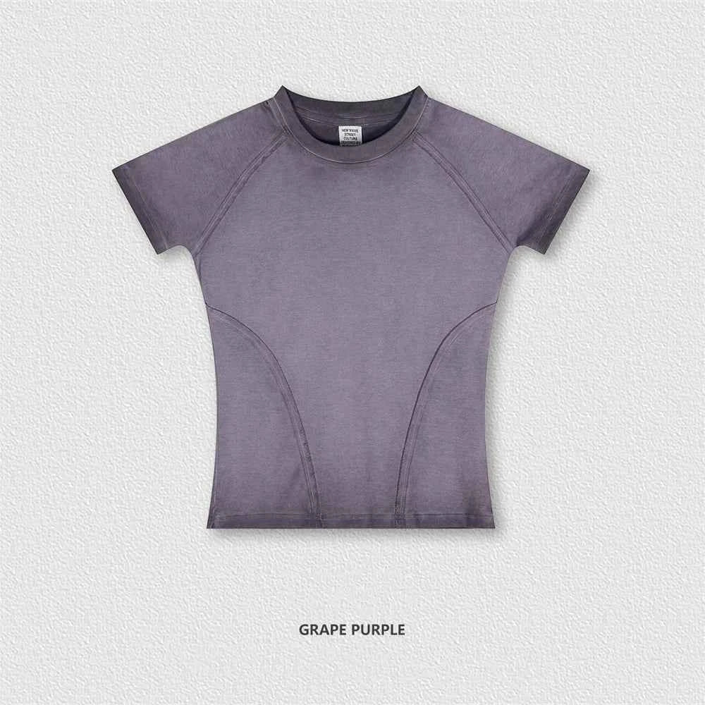 Summer Hotweet Washed T Shirt For Women Girls Gradient Raglan Sleeve Comfortable Short Tees Brand Tees HY0826