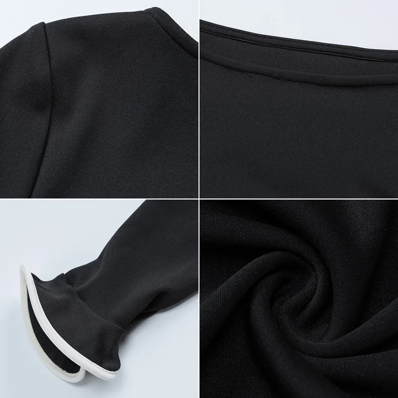Talenza Black Ruffle High Waist Mini Dress Women's Sexy Slim Long Sleeve Short Skirt Fall Pullover Bodycon Party Dress Women