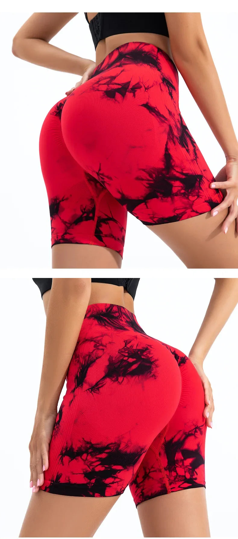 Women High Waist Yoga Shorts Gym Seamless Fitness Workout Running Shorts Summer Tie Dye Outdoors Sport Shorts