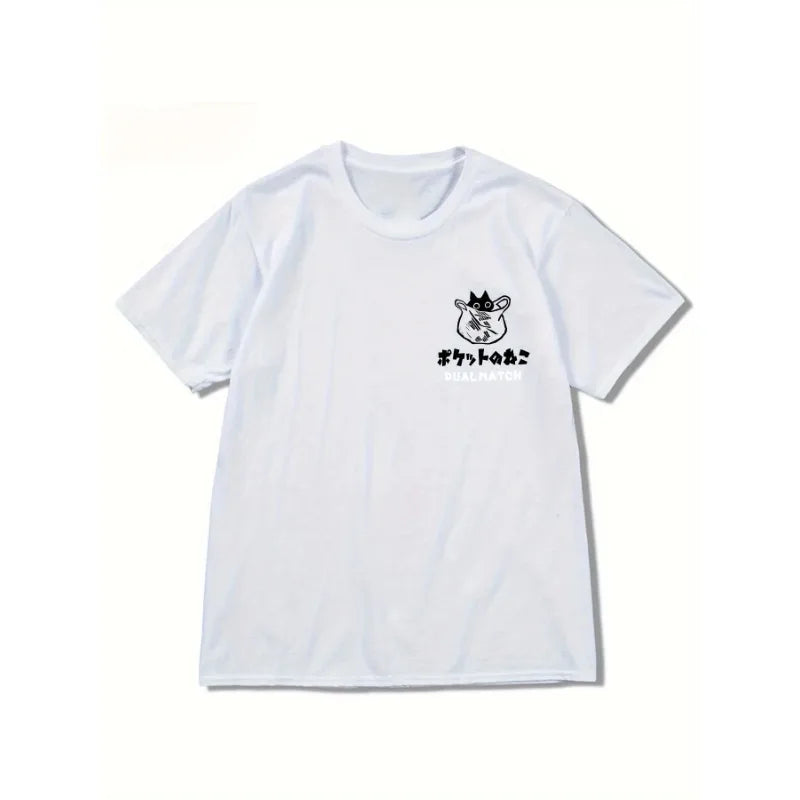 Women's Black Cat Print T-shirt Casual Short Sleeve for Women Harajuku Short Sleeve Tops Summer Female Loose Clothing Tees