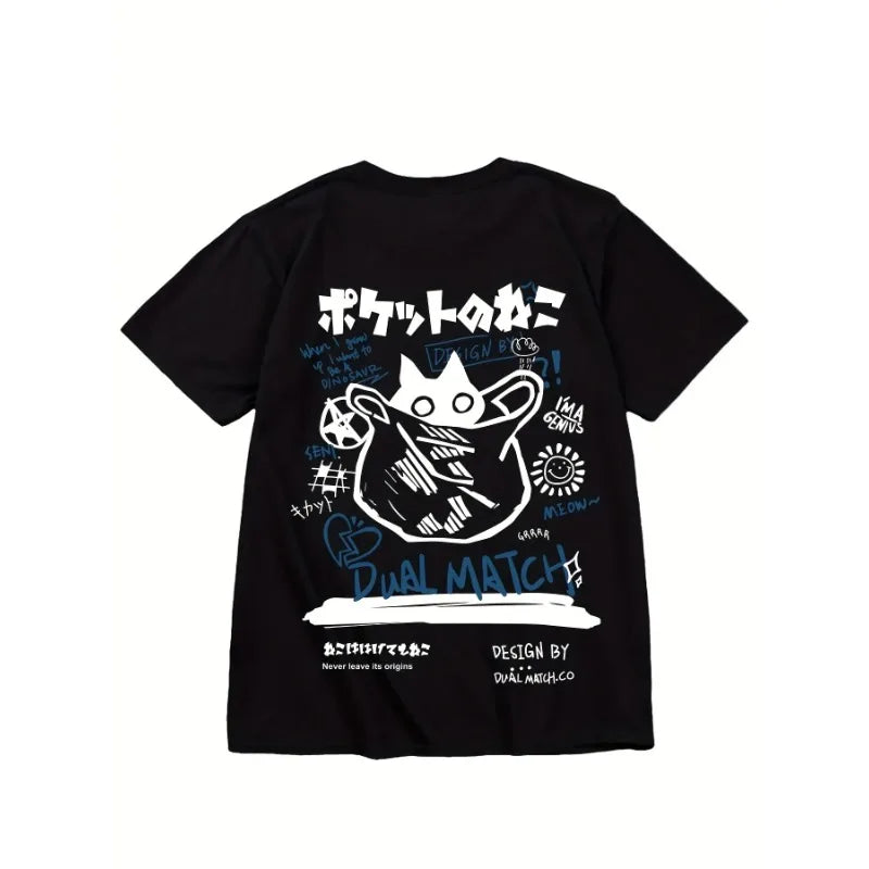 Women's Black Cat Print T-shirt Casual Short Sleeve for Women Harajuku Short Sleeve Tops Summer Female Loose Clothing Tees