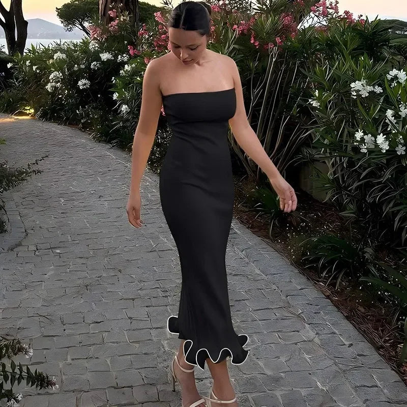 Talenza Black Ruffle High Waist Mini Dress Women's Sexy Slim Long Sleeve Short Skirt Fall Pullover Bodycon Party Dress Women