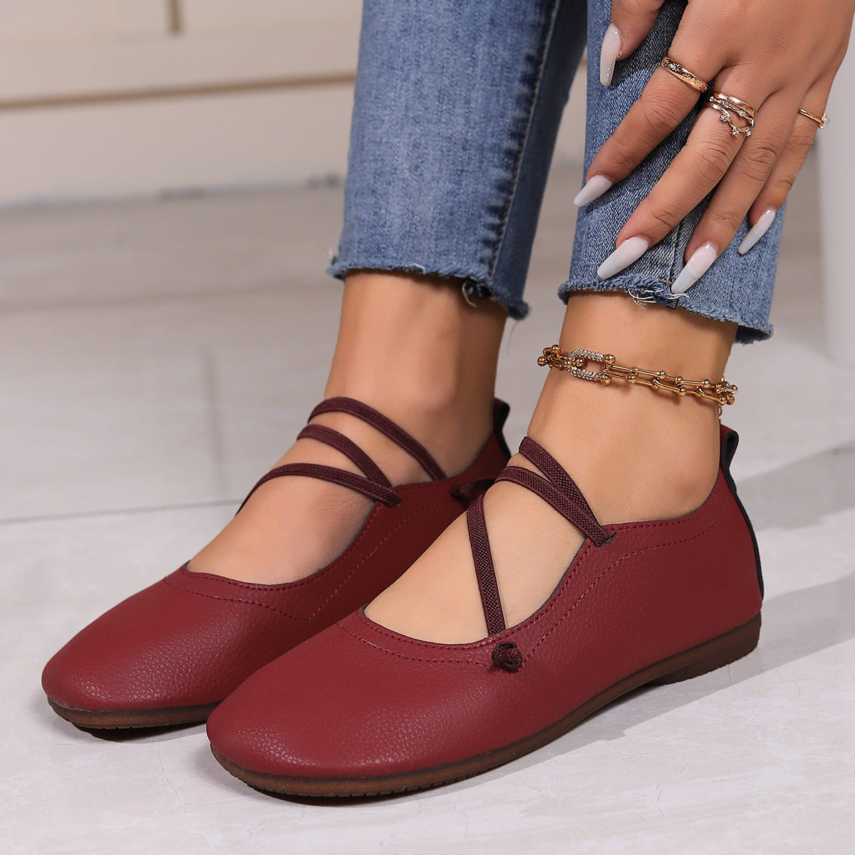 Fashion Square Toe Flats Shoes Shallow Slip-on Loafers Casual Cozy Shoes