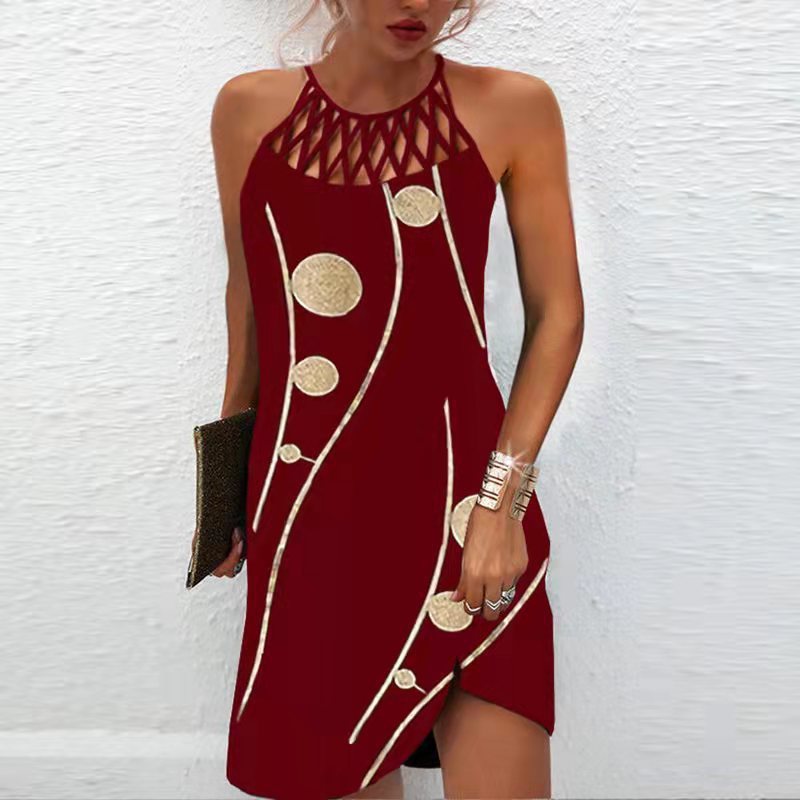 Female Ethnic Style Printed Mesh Sleeveless Casual Dress
