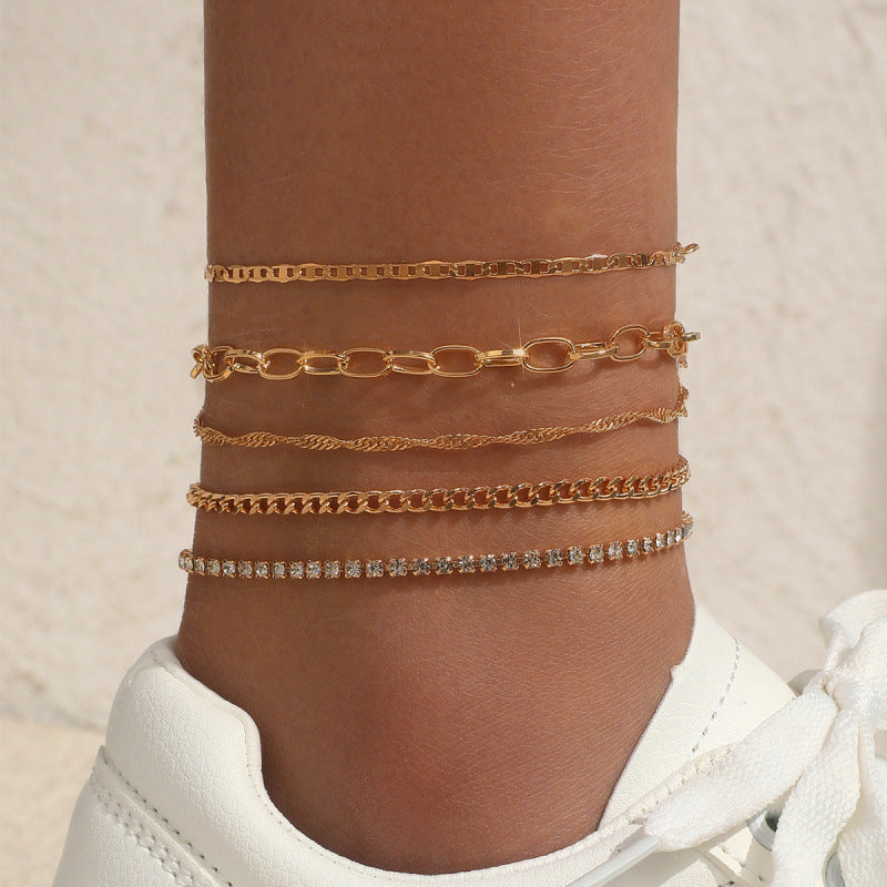 Simple Graceful Metal Chain Retro Creative Snake Chain Anklet Five-piece Set - BabynBeauty