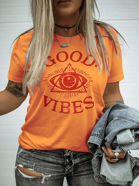 Best Selling Women's Clothes Top Eye Graphic Print Crew Neck Short Sleeve T-shirt - BabynBeauty