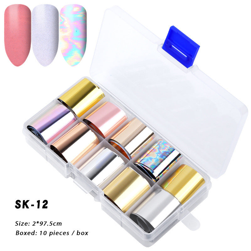 10 Boxes Of Holographic Nail Stickers AB Color Nail Art