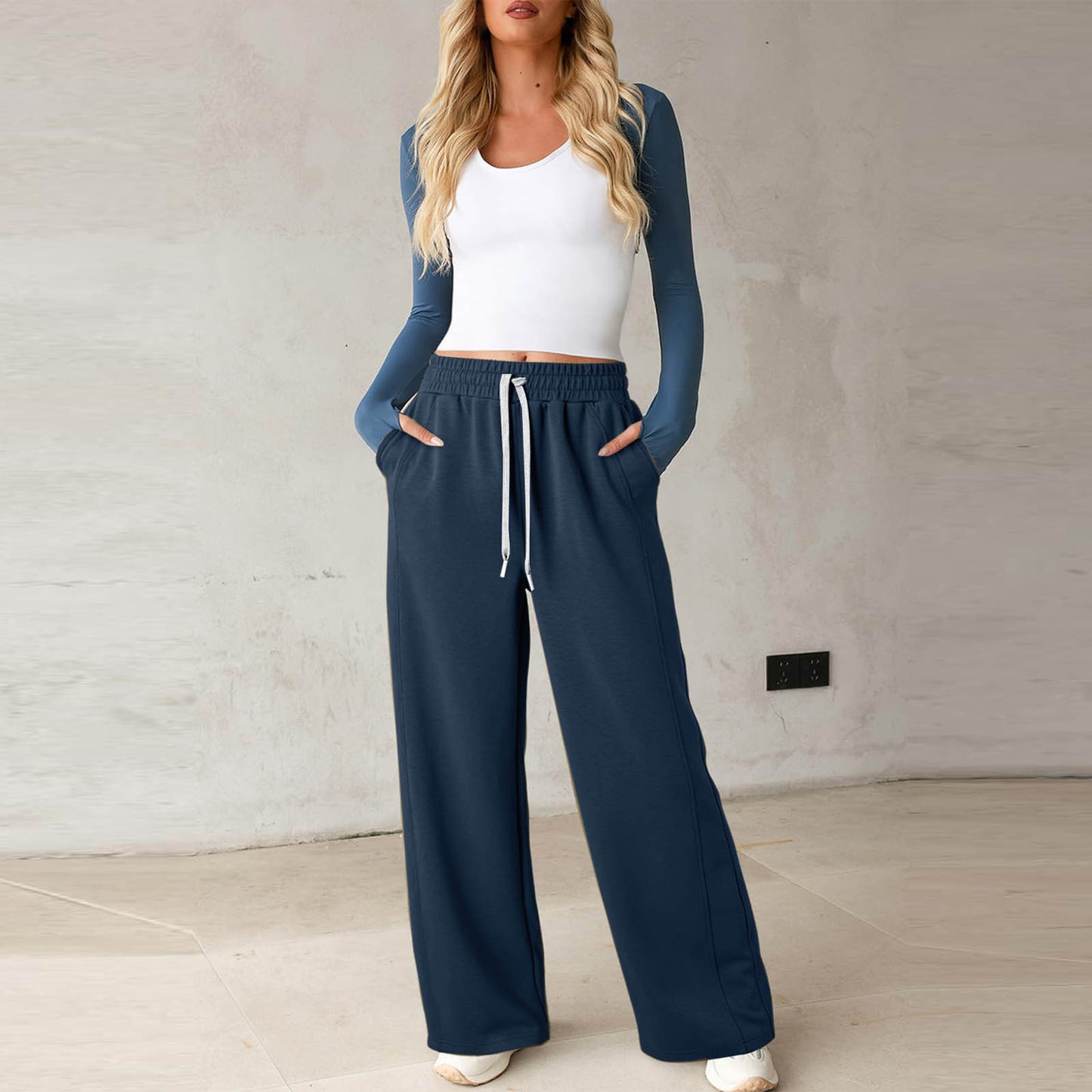 Women's Sweater Straight-leg Pants Drawstring Elastic