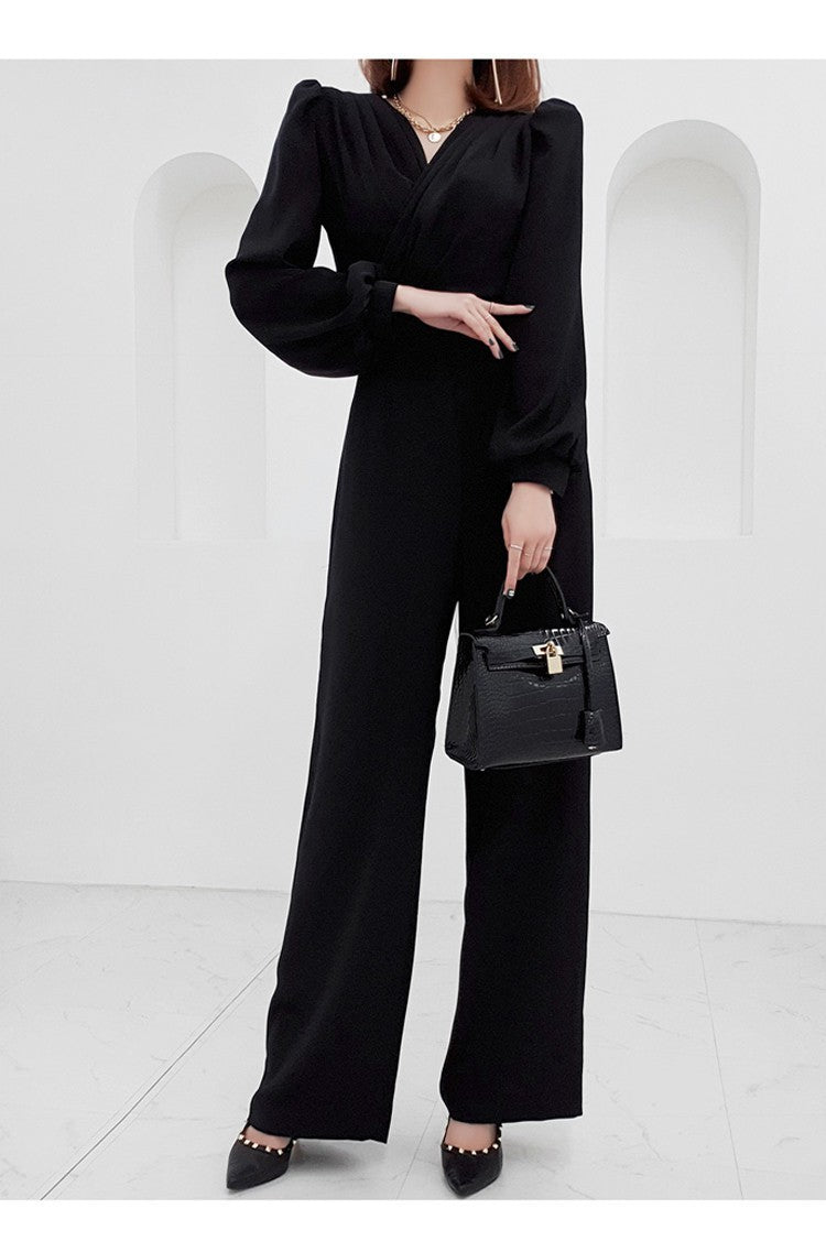 V-neck Slim-fit Temperament Jumpsuit Women's Waist Slimming Professional Jumpsuit